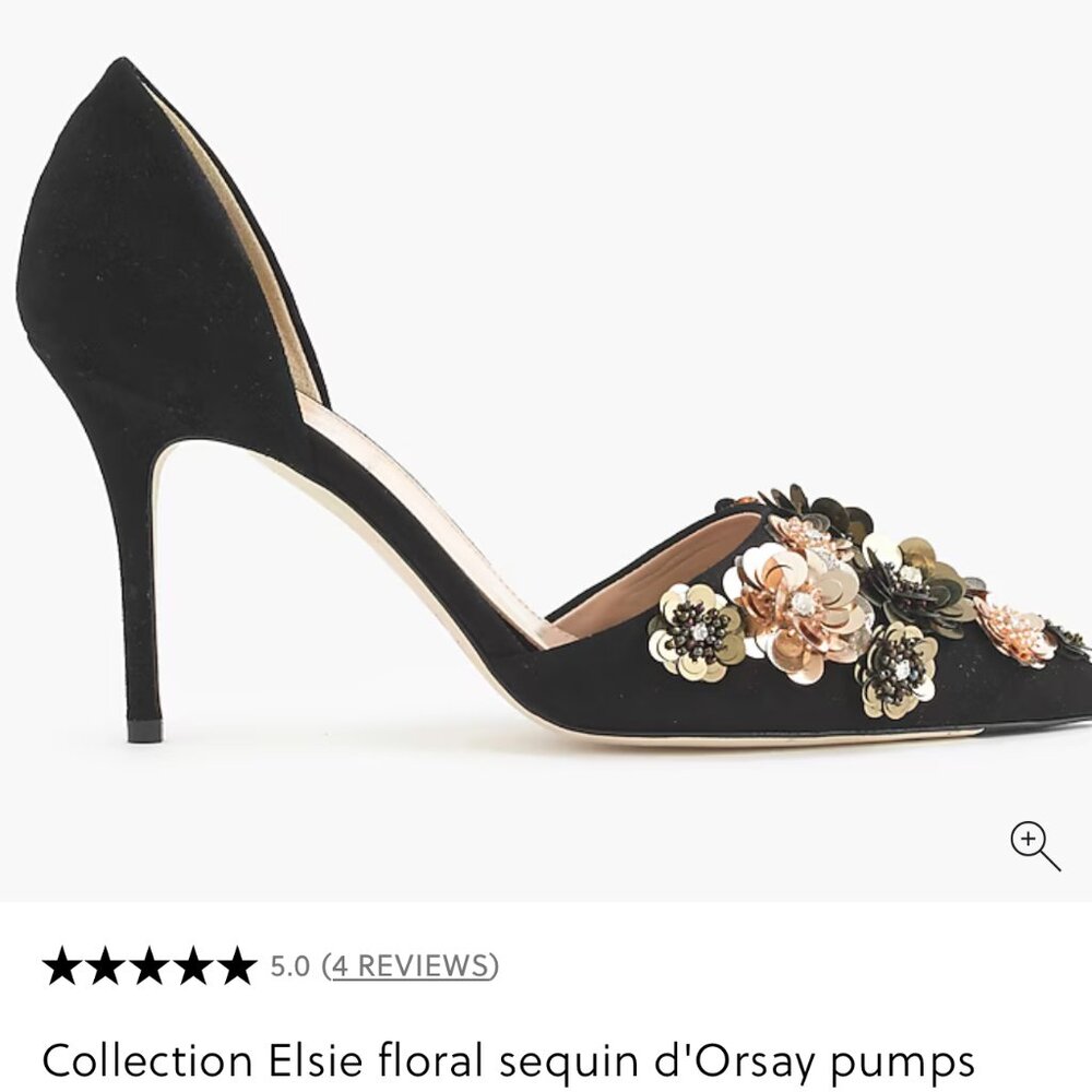 J.Crew Collection Elsie Floral Sequin d’Orsay Pumps Black Size [7.5]